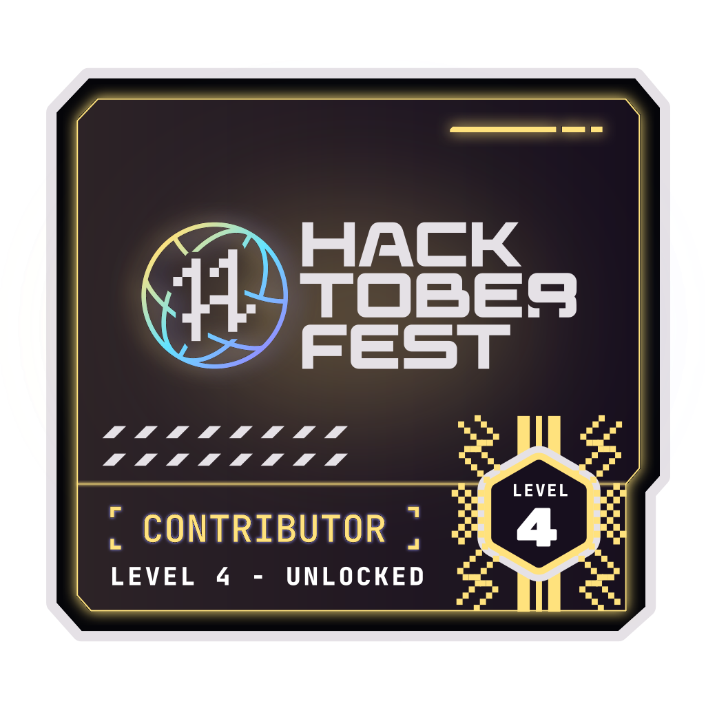 Hacktoberfest Contributor, Level 4 badge